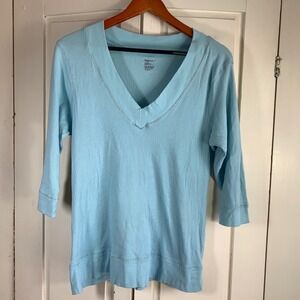 GapBody Light Blue V Neck 3/4 Sleeve Top Womens XL Y2K Soft Stretch Casual Comfy